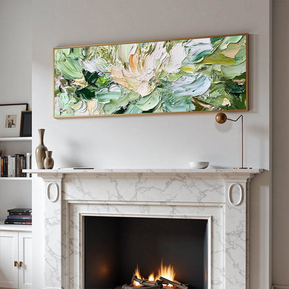 Green and Ivory Abstract Floral Impasto Painting – Verdant Bloom