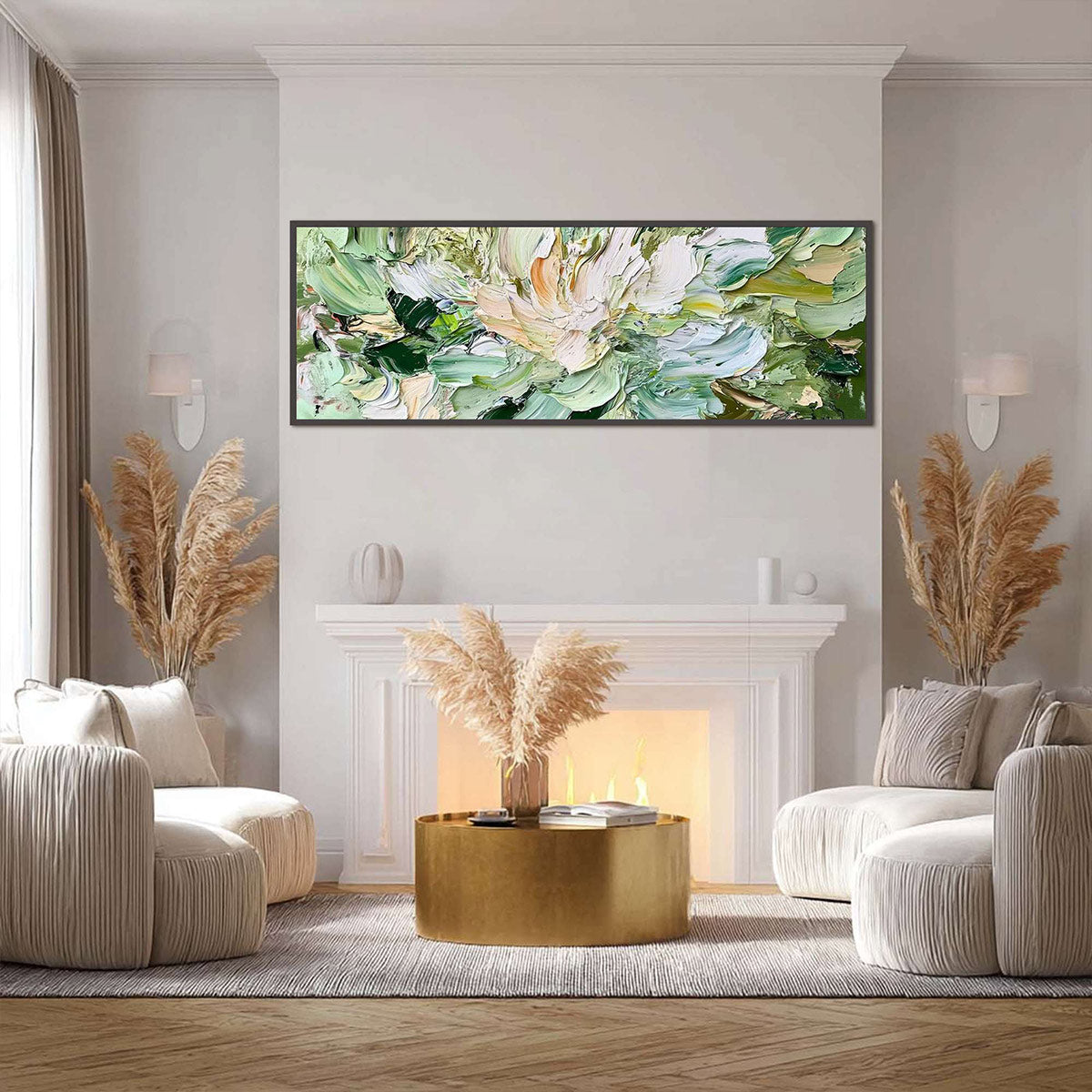 Green and Ivory Abstract Floral Impasto Painting – Verdant Bloom