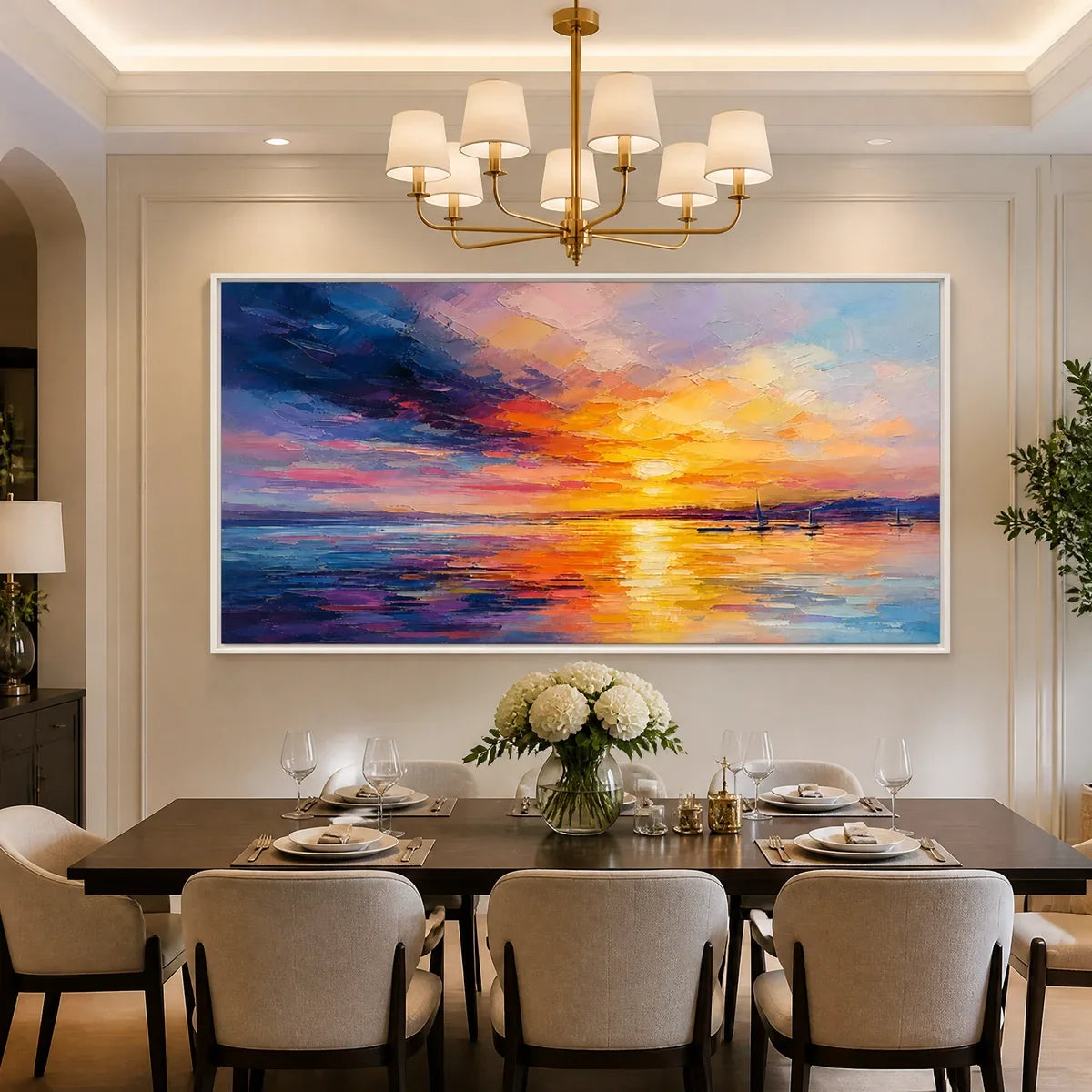 Violet Sunset hand-painted violet and ivory textured sunset seascape painting