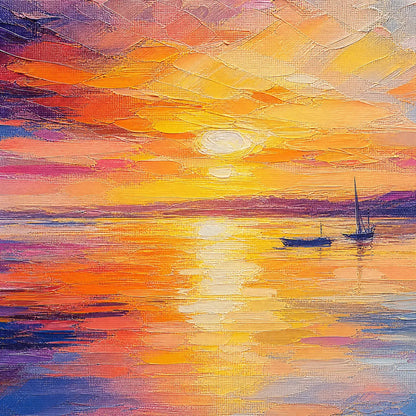 Violet Sunset hand-painted violet and ivory textured sunset seascape painting
