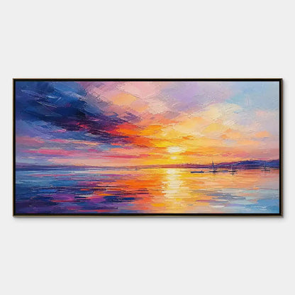 Violet Sunset hand-painted violet and ivory textured sunset seascape painting