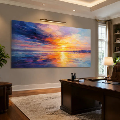 Violet Sunset hand-painted violet and ivory textured sunset seascape painting