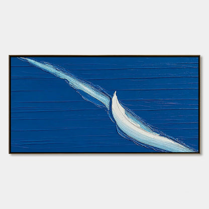 Voyage hand-painted ocean blue and ivory textured sailboat seascape painting rolled canvas option