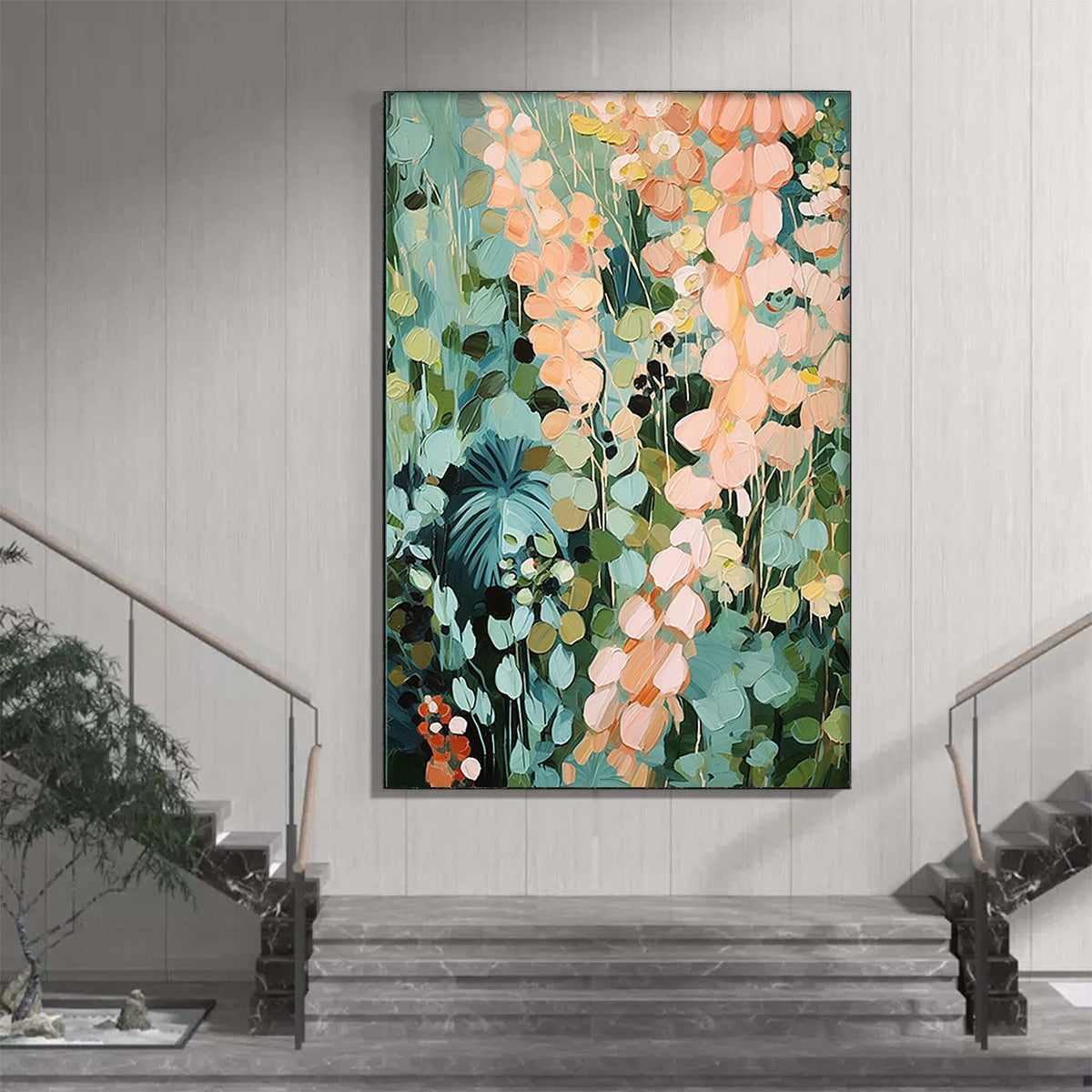 Green and Pink Abstract Floral Textured Painting – Secret Garden