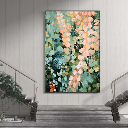 Green and Pink Abstract Floral Textured Painting – Secret Garden