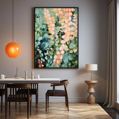 Green and Pink Abstract Floral Textured Painting – Secret Garden