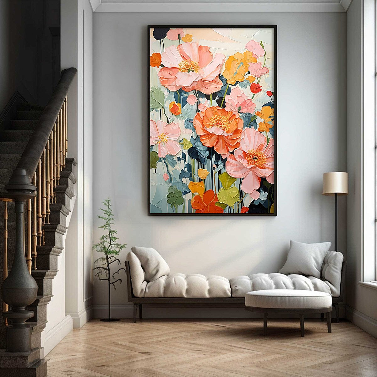 Orange and Pink Bouquet Impasto Painting – Spring Bouquet