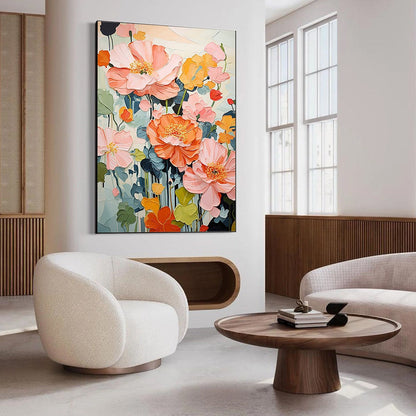 Orange and Pink Bouquet Impasto Painting – Spring Bouquet