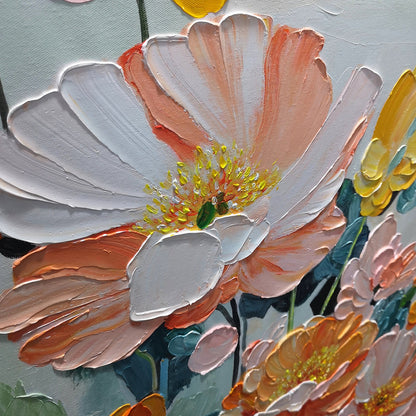Orange and Pink Bouquet Impasto Painting – Spring Bouquet