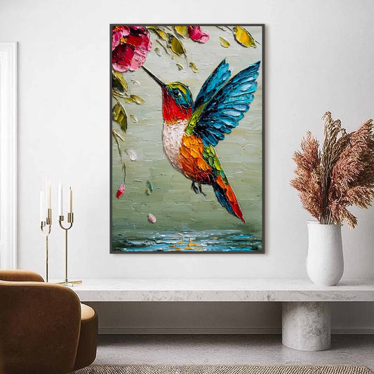 Hummingbird Radiance – Floral Impasto Oil Painting, view 2