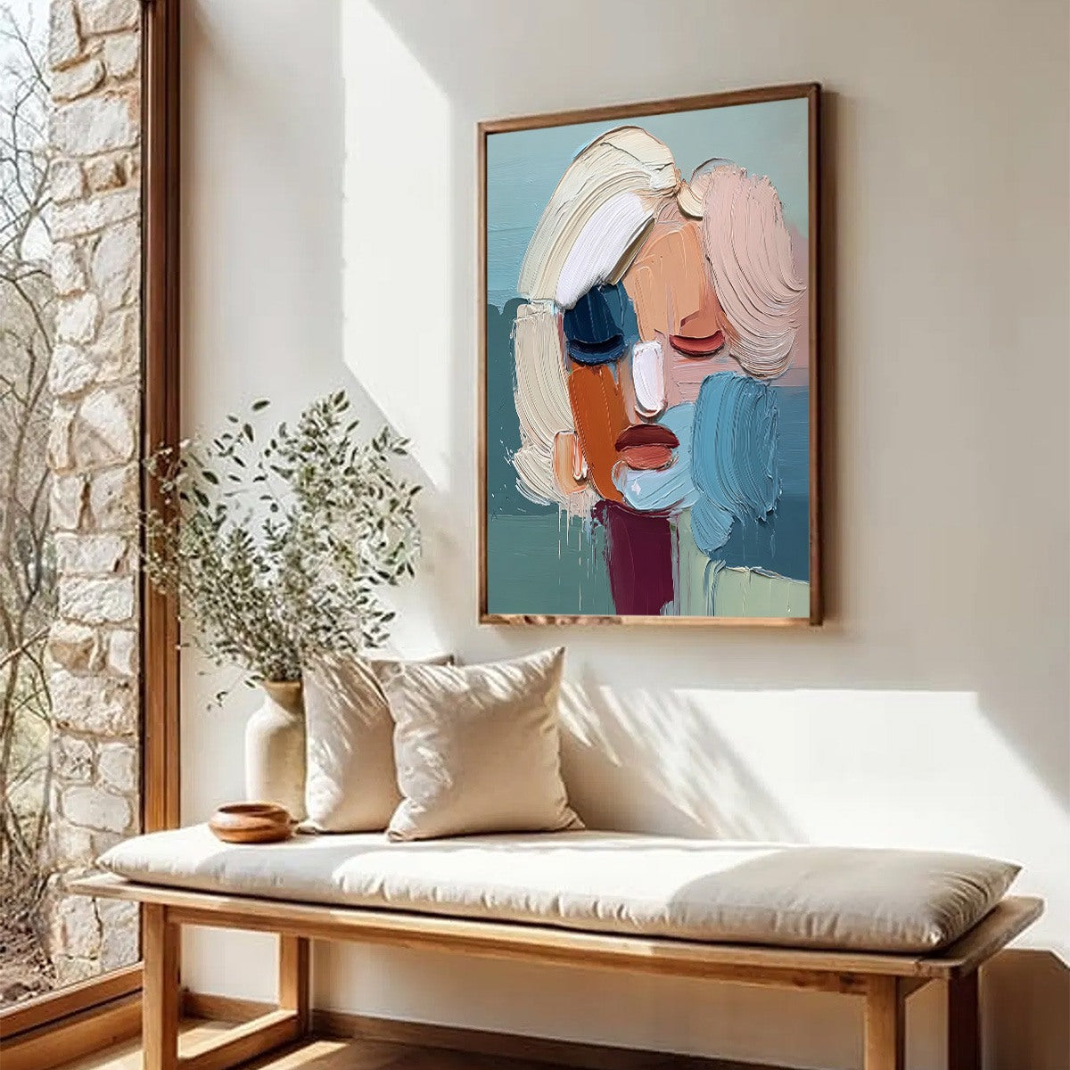 Abstract Figurative Impasto Oil Painting – Visage Abstract Portrait