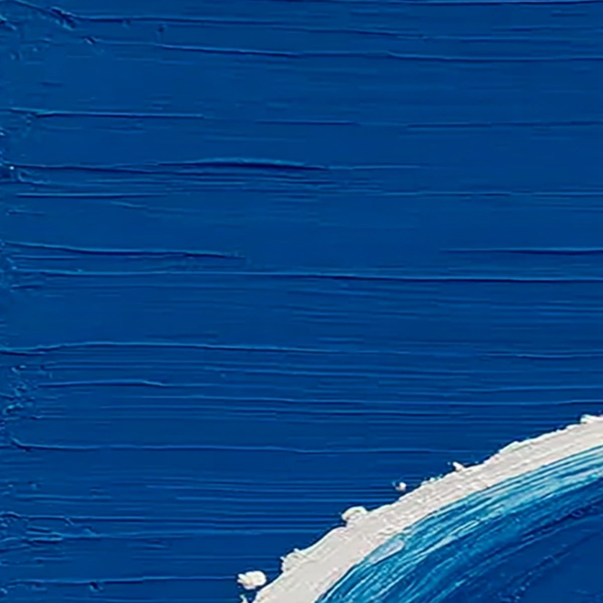 Voyage hand-painted white and ocean blue textured ocean wave painting shown with gold frame