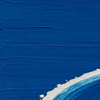 Voyage hand-painted white and ocean blue textured ocean wave painting shown with gold frame