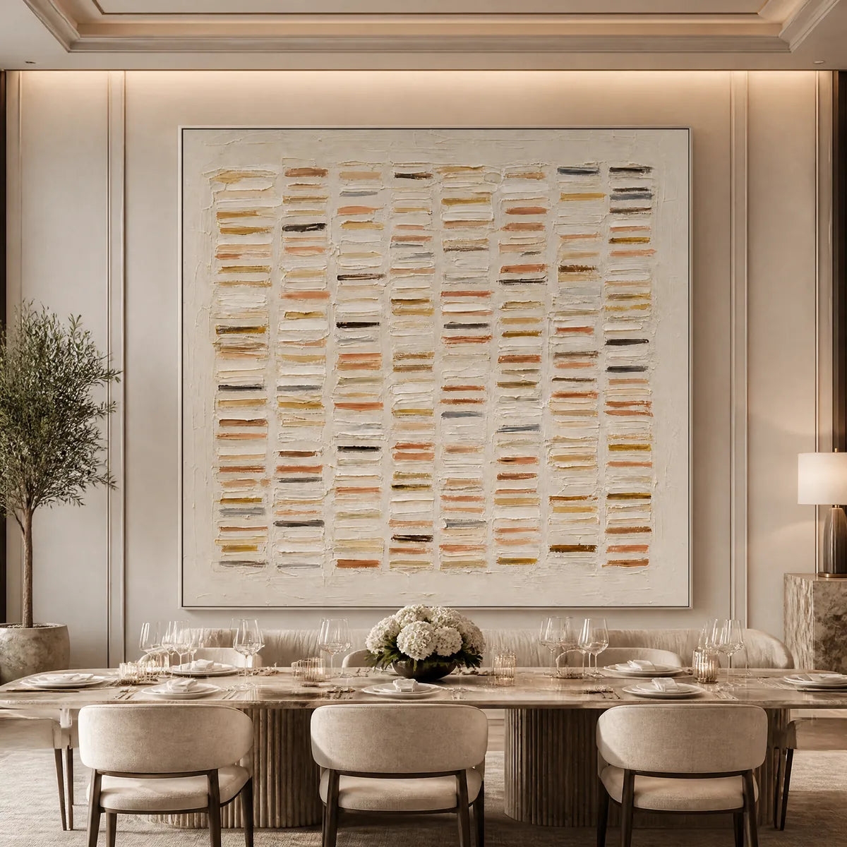 Beige Wabi-Sabi Geometric Oil Painting – Warm Stone Geometry