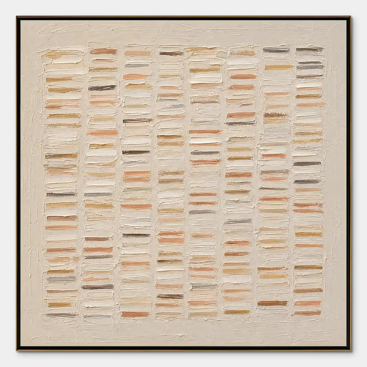Warm Stone Geometry – Wabi-Sabi Geometric Oil Painting, view 1