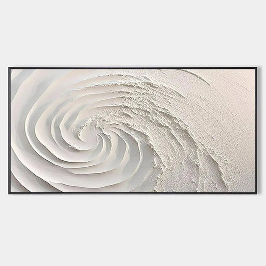 Whirlwind hand-painted white and soft beige textured coastal abstract painting rolled canvas option