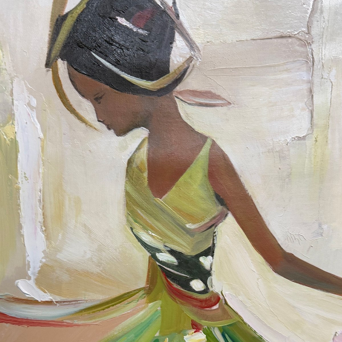 Green Abstract Figurative Dancer Oil Painting – Whirlwind Of Color