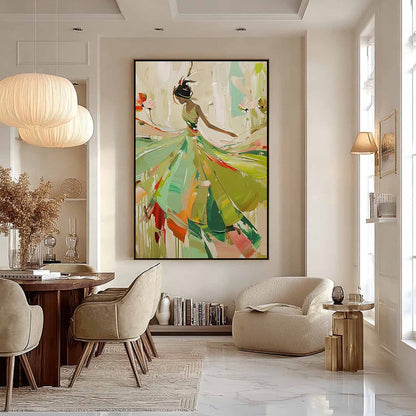 Green Abstract Figurative Dancer Oil Painting – Whirlwind Of Color