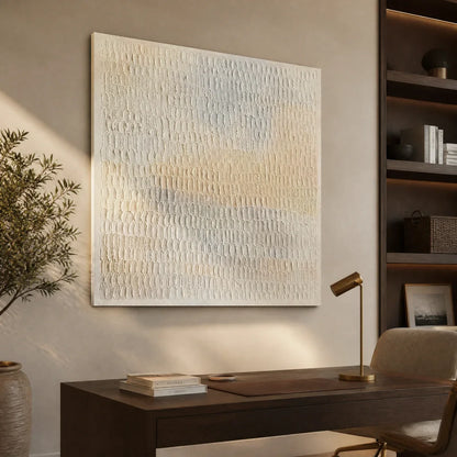 White Wabi-Sabi Abstract Textured Oil Painting – Whispered Plaster