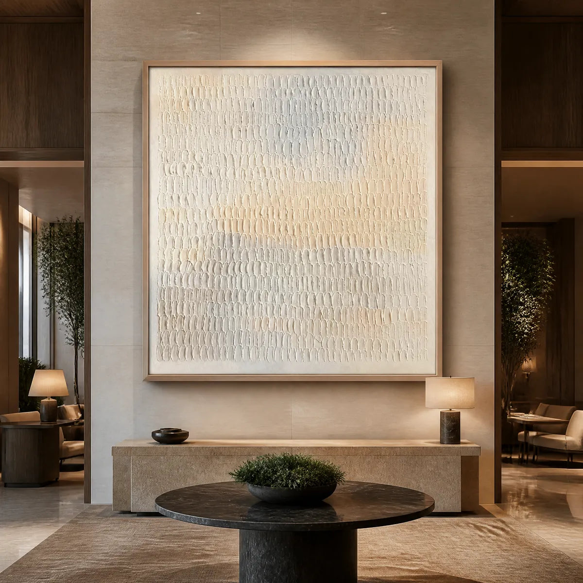 White Wabi-Sabi Abstract Textured Oil Painting – Whispered Plaster