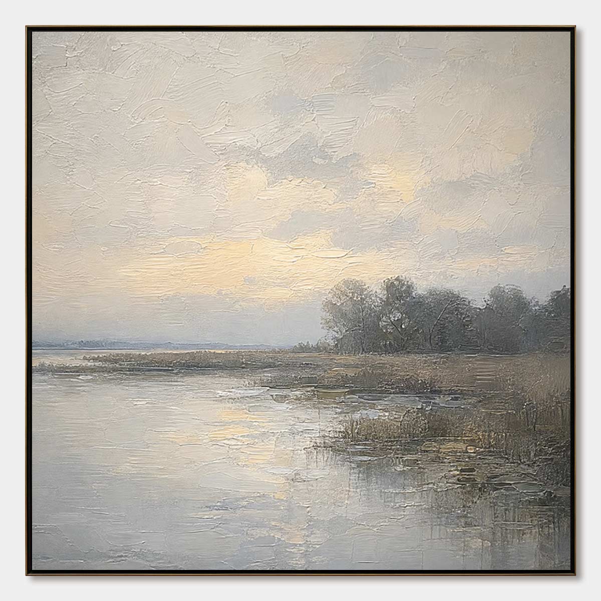 Whispering Reeds hand-painted beige and soft grey textured coastal landscape painting rolled canvas option