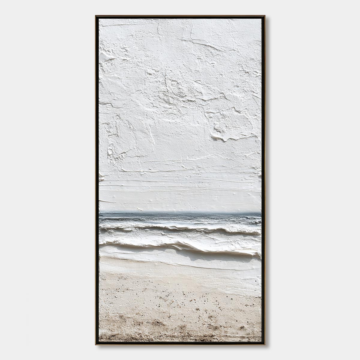 Whispering Tide hand-painted sand, soft grey and ocean blue textured beach scene painting rolled canvas option