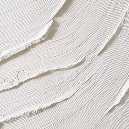 Whispering Waves hand-painted white and soft beige textured ocean wave painting shown with gold frame