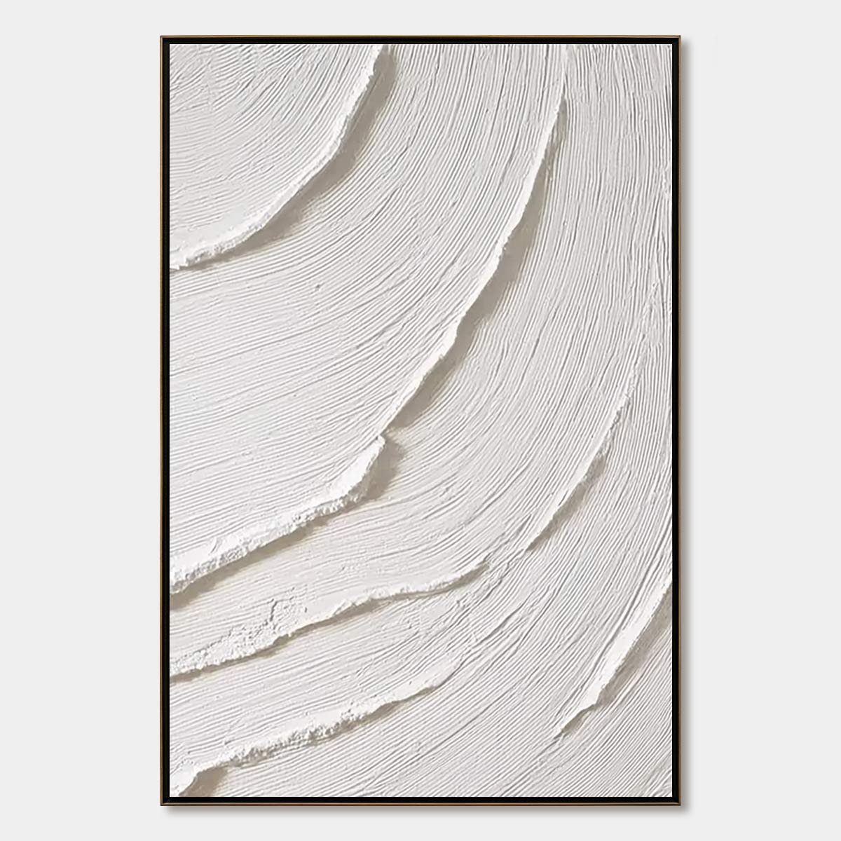 Whispering Waves hand-painted white and soft beige textured ocean wave painting rolled canvas option