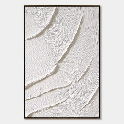 Whispering Waves hand-painted white and soft beige textured ocean wave painting rolled canvas option