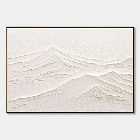 Whispering Peaks hand-painted white and beige textured coastal landscape painting rolled canvas option