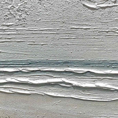 Whispering Tide hand-painted sand, soft grey and ocean blue textured beach scene painting rolled canvas option