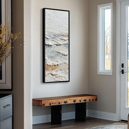 Whispering Tides hand-painted white, beige and ocean blue textured coastal abstract painting rolled canvas option