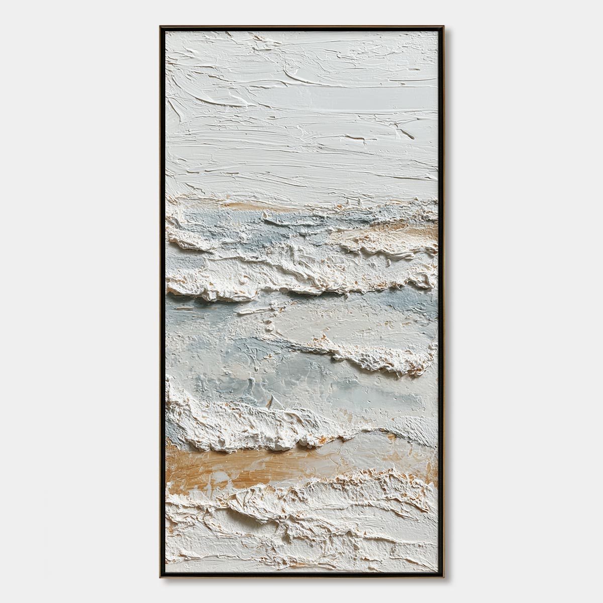 Whispering Tides hand-painted white, beige and ocean blue textured coastal abstract painting rolled canvas option