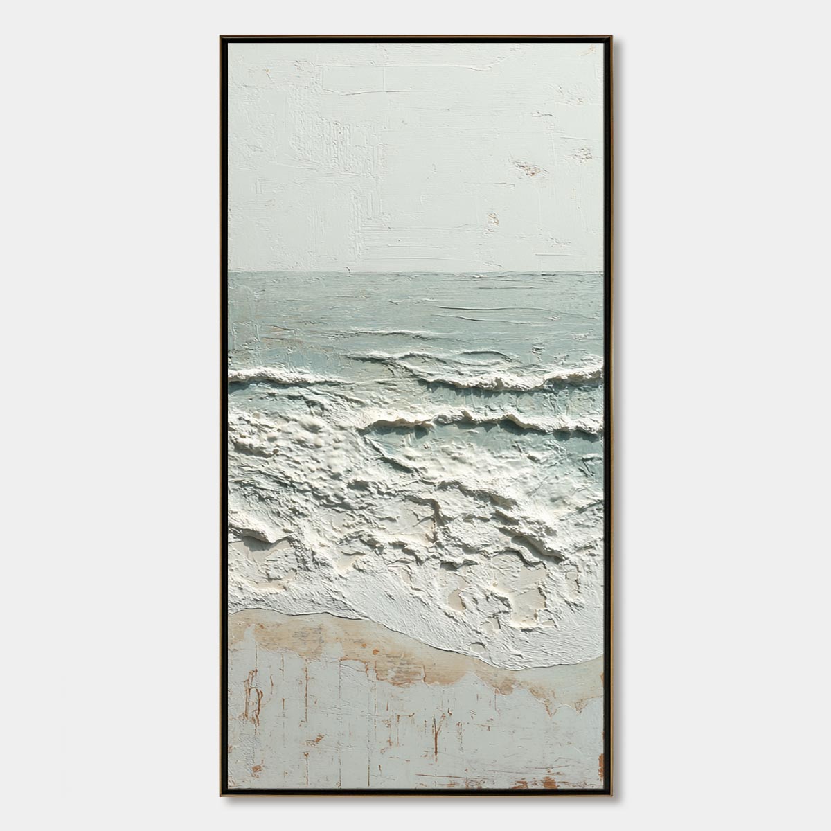 Whispering Tide hand-painted beige and ivory textured ocean wave painting rolled canvas option
