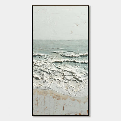 Whispering Tide hand-painted beige and ivory textured ocean wave painting rolled canvas option