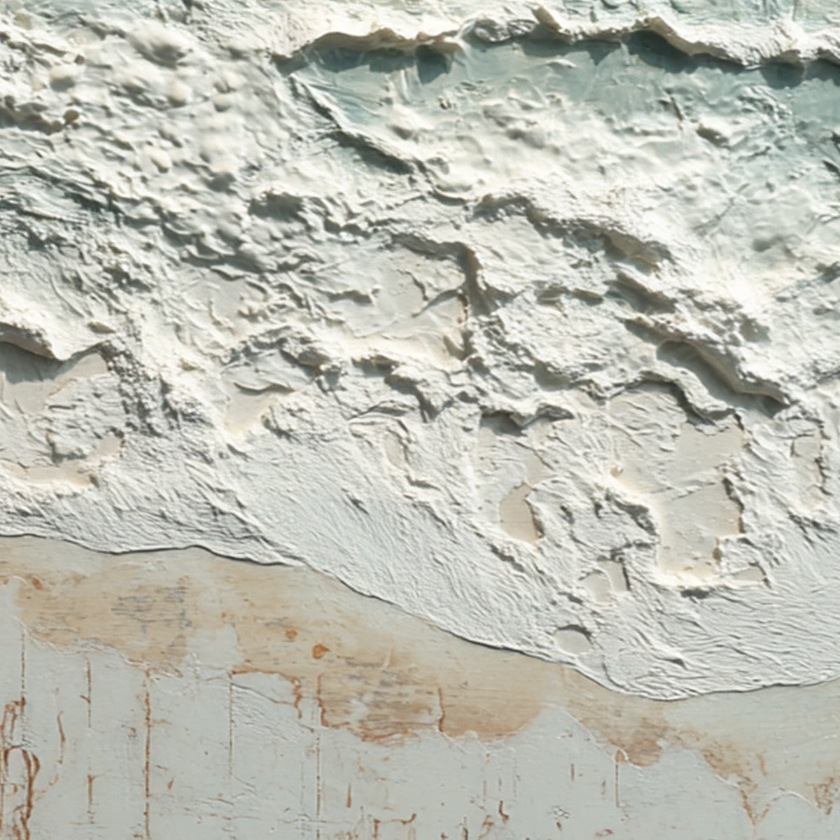 Whispering Tide hand-painted beige and ivory textured ocean wave painting shown with gold frame