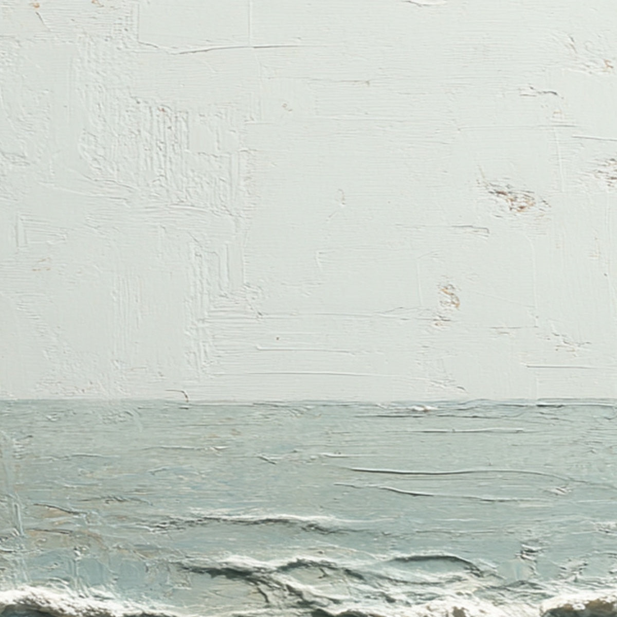 Whispering Tide hand-painted beige and ivory textured ocean wave painting shown with white frame