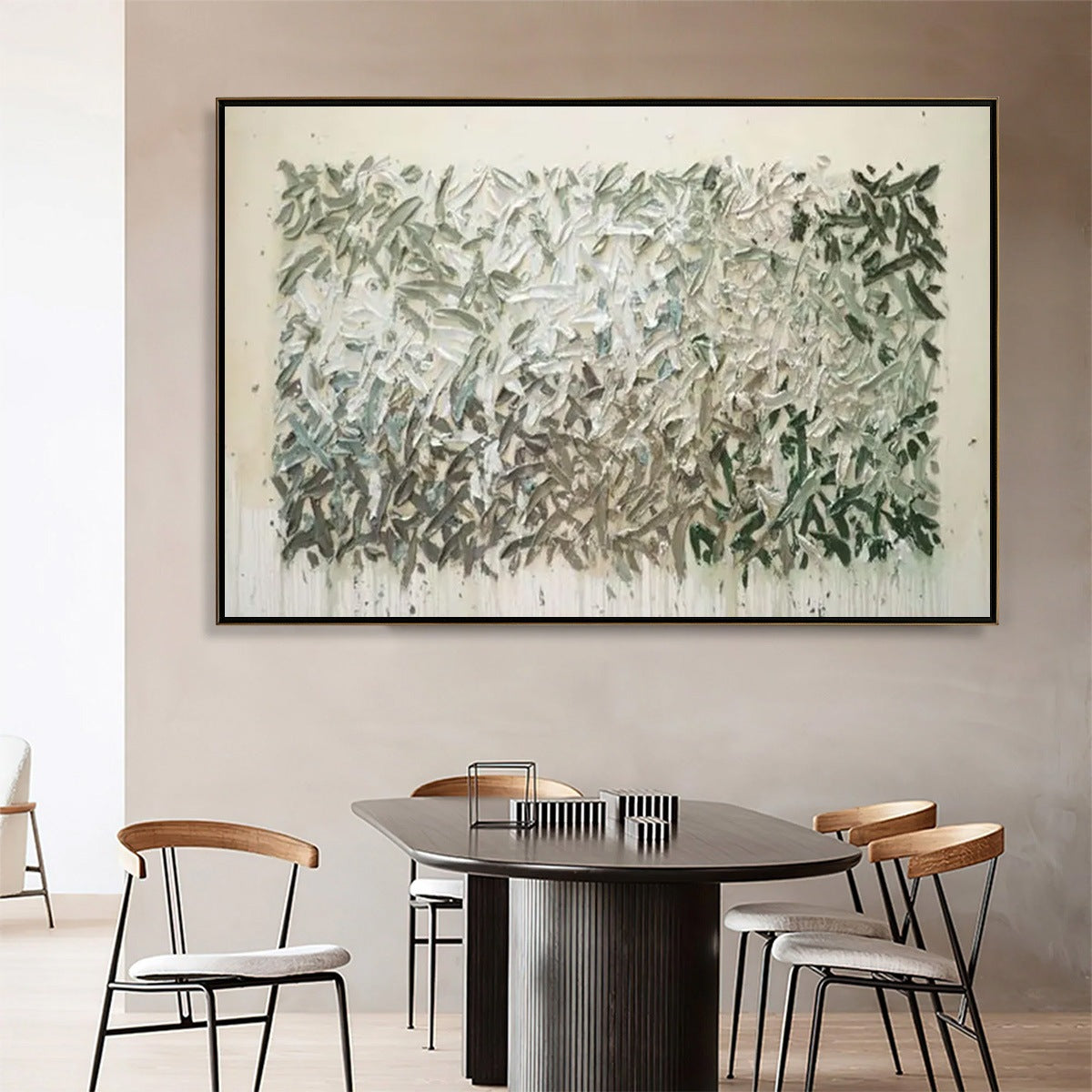 Grey and White Wabi-Sabi Landscape Textured Oil Painting – Whispering Winds