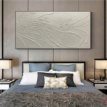 Wabi-Sabi White and Beige Abstract Textured Oil Painting – Whispering Winds