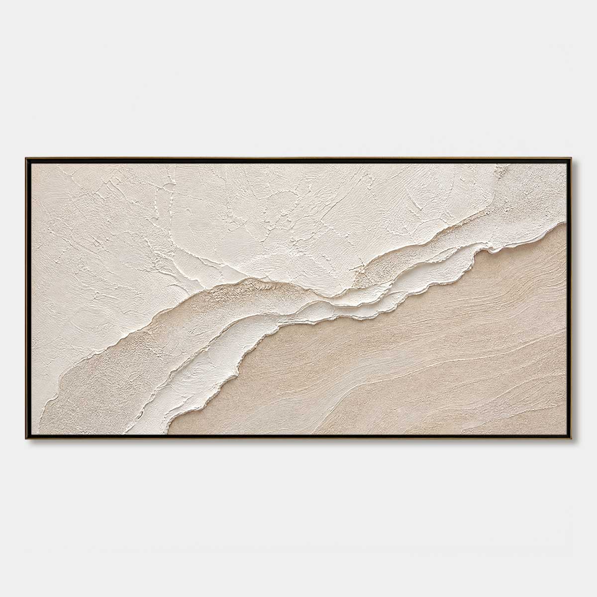 Whispers Of The Tide hand-painted white, beige and sand textured ocean wave painting rolled canvas option