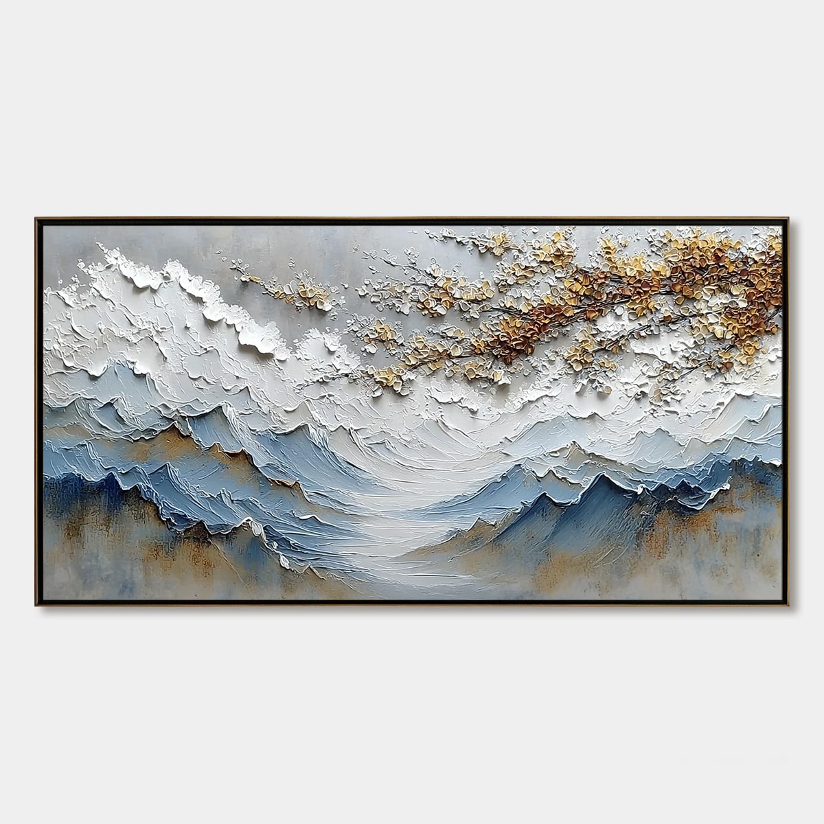 Whispers of the Valley hand-painted gold and ivory textured mountain valley painting rolled canvas option