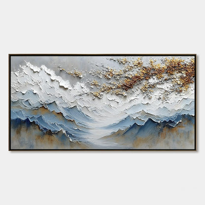 Whispers of the Valley hand-painted gold and ivory textured mountain valley painting rolled canvas option