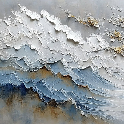 Whispers of the Valley hand-painted gold and ivory textured mountain valley painting shown with gold frame