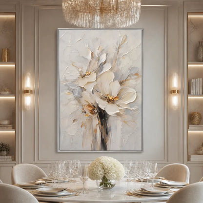 Gold and White Floral Painting – White Bloom