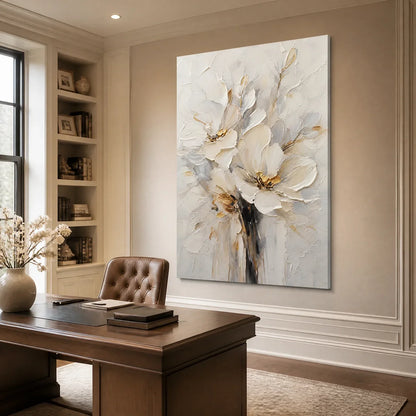 Gold and White Floral Painting – White Bloom