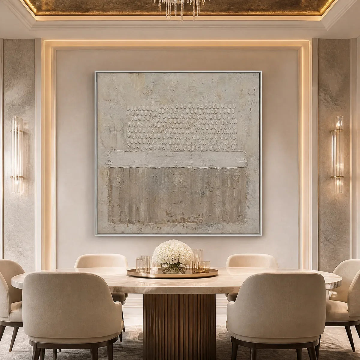 White and Beige Wabi-Sabi Abstract Oil Painting – White Silence