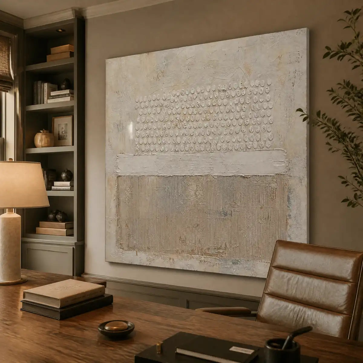 White and Beige Wabi-Sabi Abstract Oil Painting – White Silence