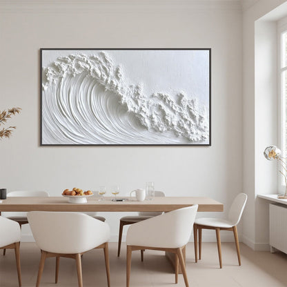 White Crest hand-painted white and soft beige textured ocean wave painting shown as stretched canvas