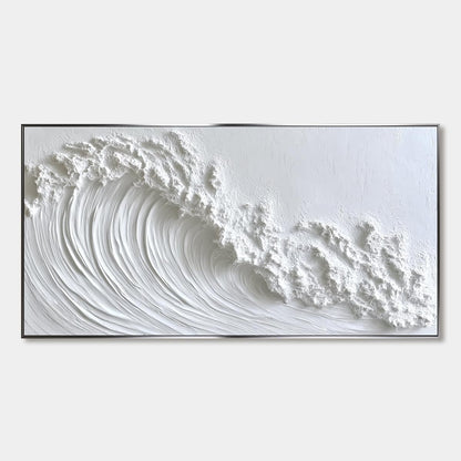 White Crest hand-painted white and soft beige textured ocean wave painting rolled canvas option