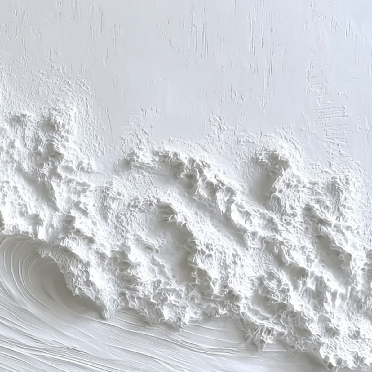 White Crest hand-painted white and soft beige textured ocean wave painting shown with silver frame